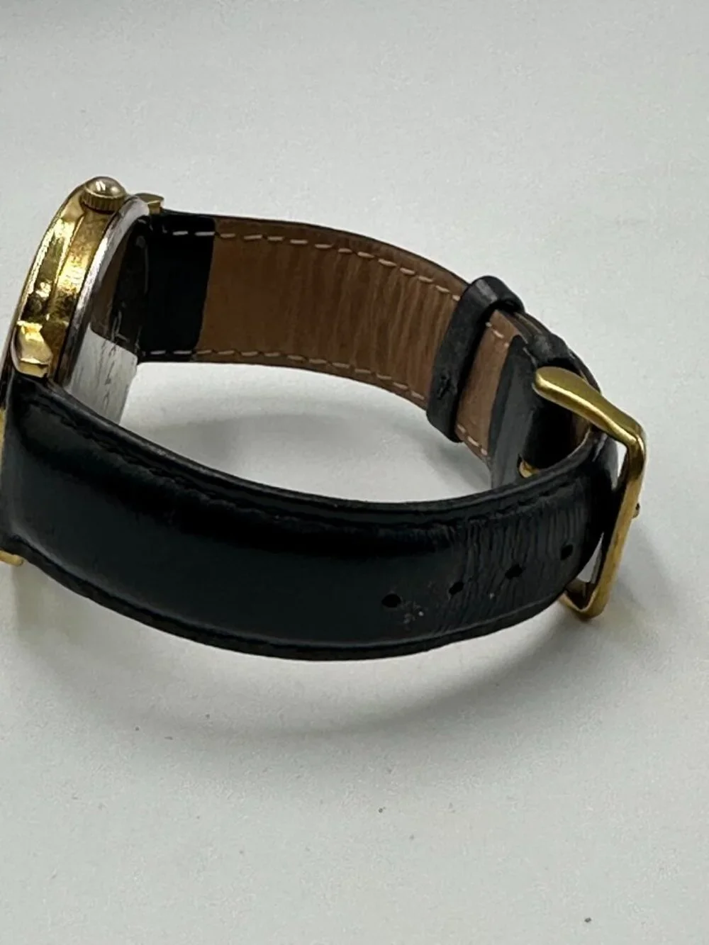 Arvo Time Sawyer Watch Men Gold Tone Black Leather Band New Battery 9 Inch